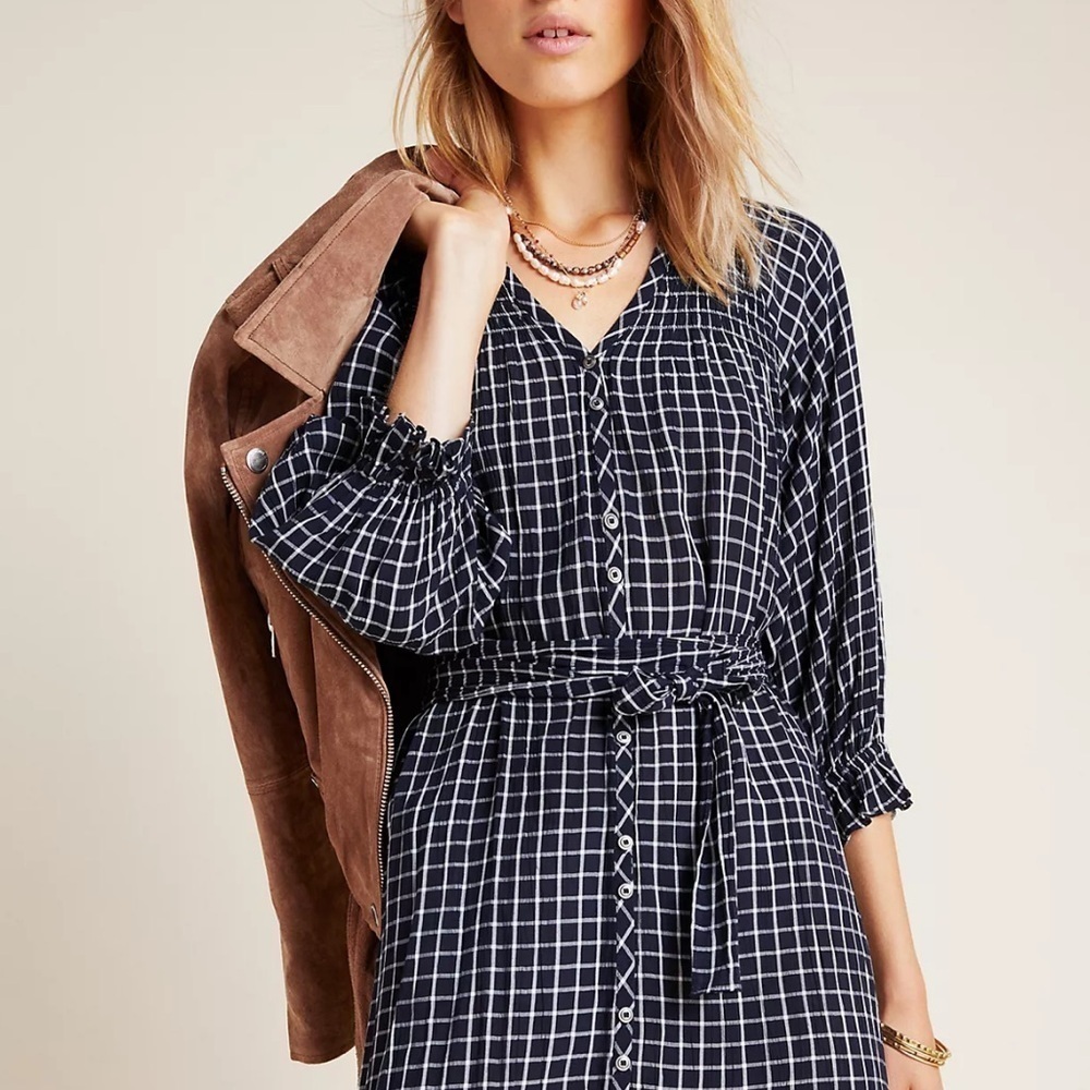 ANTHROPOLOGIE Sara Smocked Shirtdress Sz Small - Picture 4 of 9